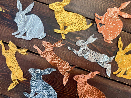 Rabbits DIY Tin Embossing Kit - DIY embossed metal foil craft kit - makes tin garland, ornaments & decorations - Easter crafting party kit