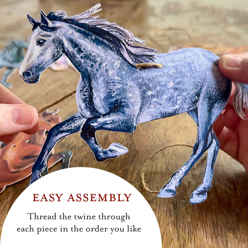 Horse Garland - illustrated paper garland - equestrian party decor - horse lover gift - horse nursery - cowgirl gift