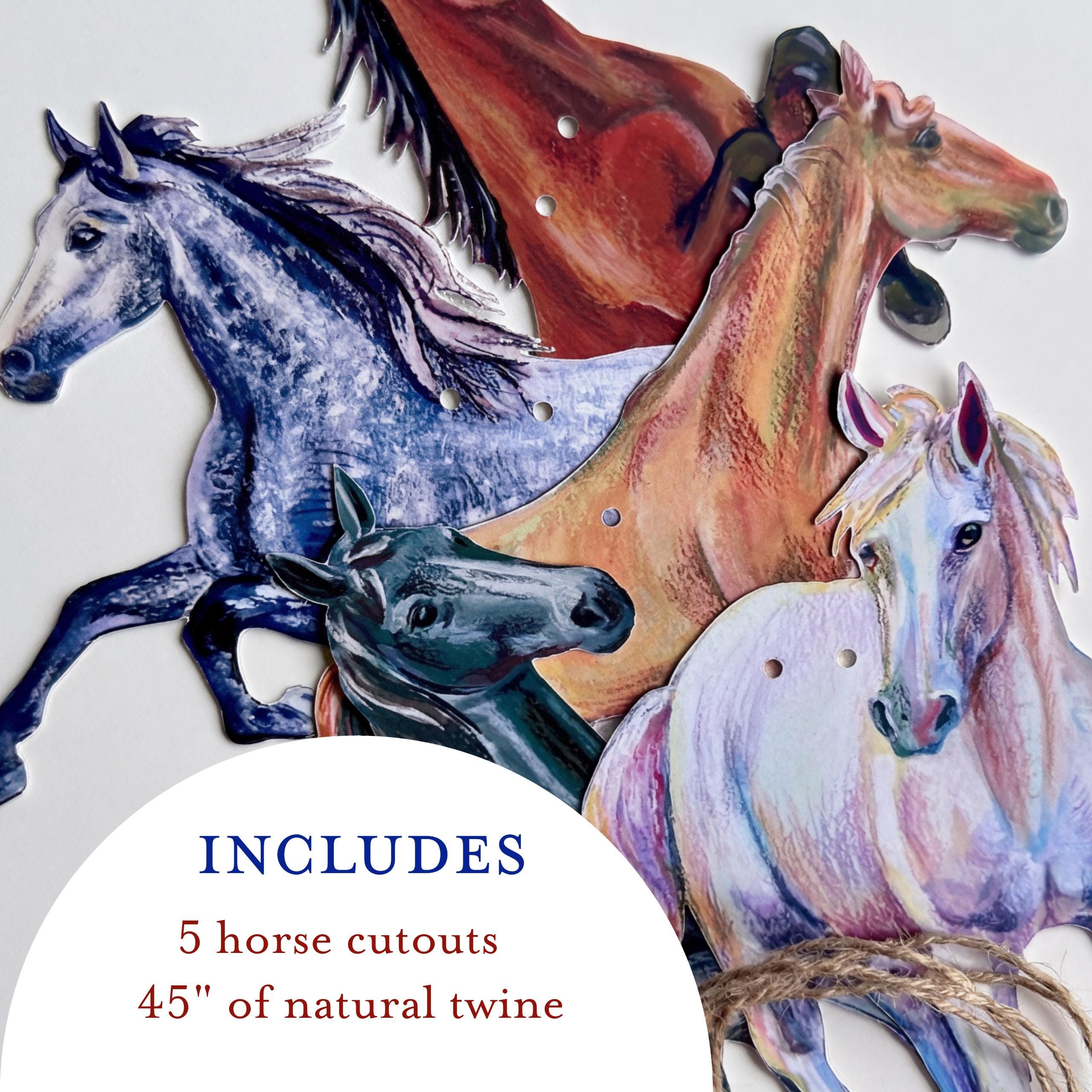Horse Garland - illustrated paper garland - equestrian party decor - horse lover gift - horse nursery - cowgirl gift