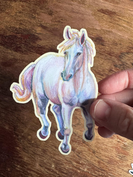 White Horse Sticker, Running Horse Decal for Water Bottle Laptop Journal, Equestrian Vinyl Sticker Gift for Cowgirl Western Lover