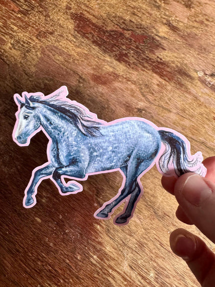 Dapple Grey Running Horse Sticker, Running Horse Decal for Water Bottle Laptop Journal, Equestrian Vinyl Sticker Gift for Western Lover