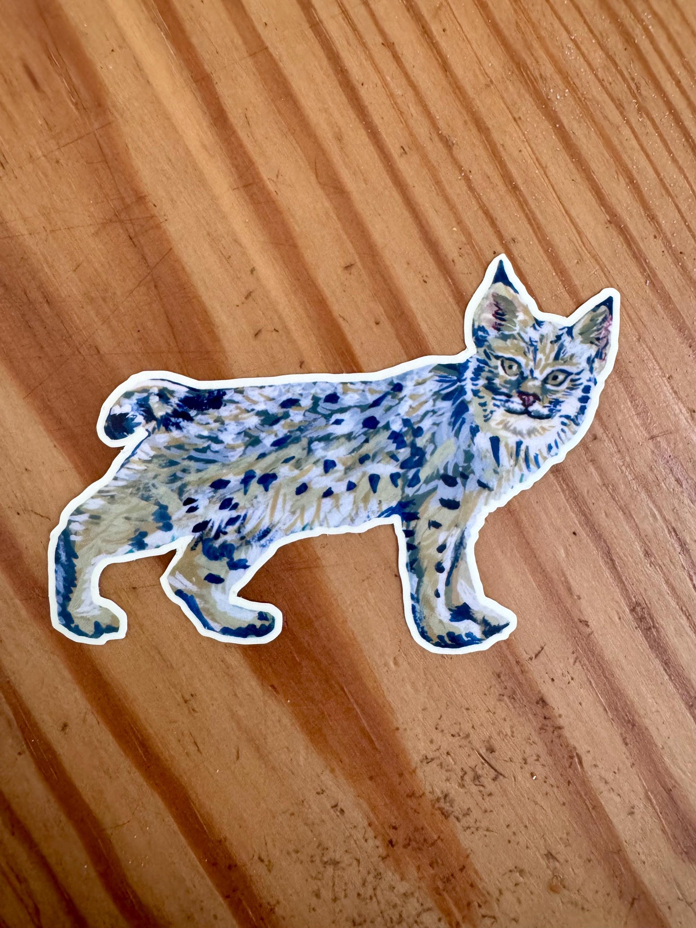 Bobcat Sticker, Hand Illustrated Wild Cat Vinyl Sticker, Woodland Animal Decal for Laptop, Water Bottle, Journal, Wildlife Nature Lover Gift