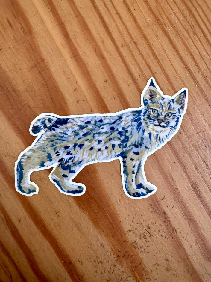 Bobcat Sticker, Hand Illustrated Wild Cat Vinyl Sticker, Woodland Animal Decal for Laptop, Water Bottle, Journal, Wildlife Nature Lover Gift