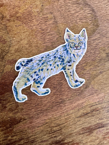 Bobcat Sticker, Hand Illustrated Wild Cat Vinyl Sticker, Woodland Animal Decal for Laptop, Water Bottle, Journal, Wildlife Nature Lover Gift
