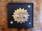 Hand Embossed Tin Sun Decoration: Celestial Wall Accent - , 12x12 Framed Sun and Stars, Folk Art Aluminum Decoration