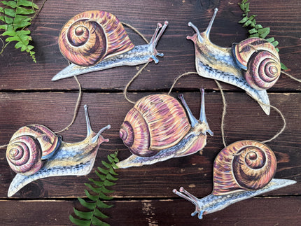Illustrated Snail Garland, Paper Garden Snail Bunting, Cottagecore Wall Decor, Nature Lover Gift, forest floor bunting
