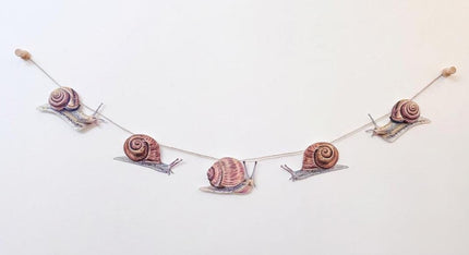 Illustrated Snail Garland, Paper Garden Snail Bunting, Cottagecore Wall Decor, Nature Lover Gift, forest floor bunting