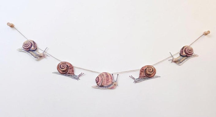 Illustrated Snail Garland, Paper Garden Snail Bunting, Cottagecore Wall Decor, Nature Lover Gift, forest floor bunting