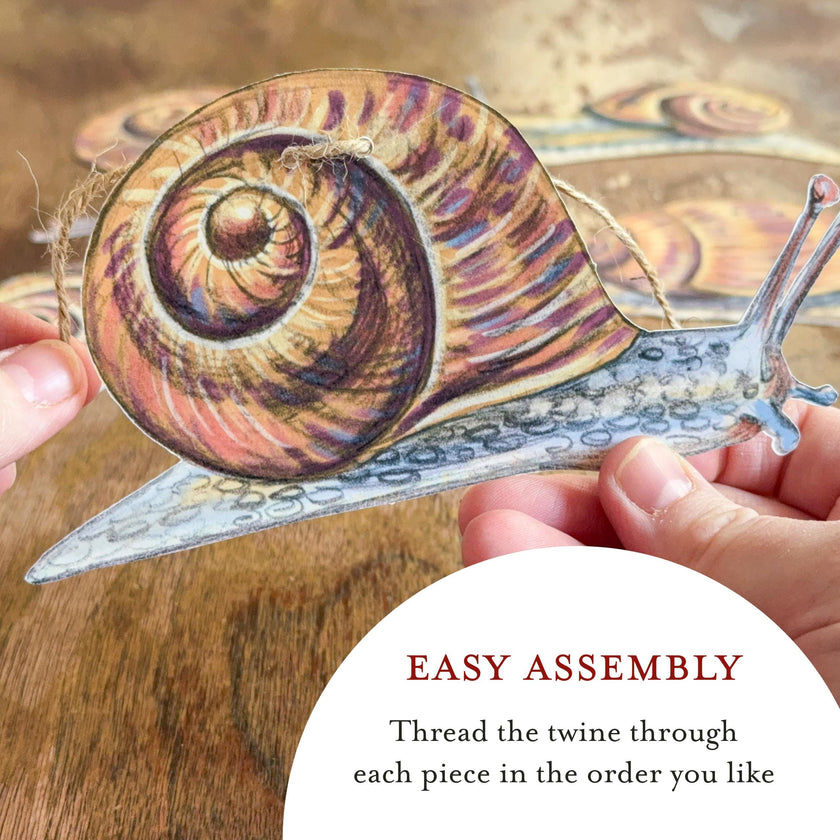 Illustrated Snail Garland, Paper Garden Snail Bunting, Cottagecore Wall Decor, Nature Lover Gift, forest floor bunting