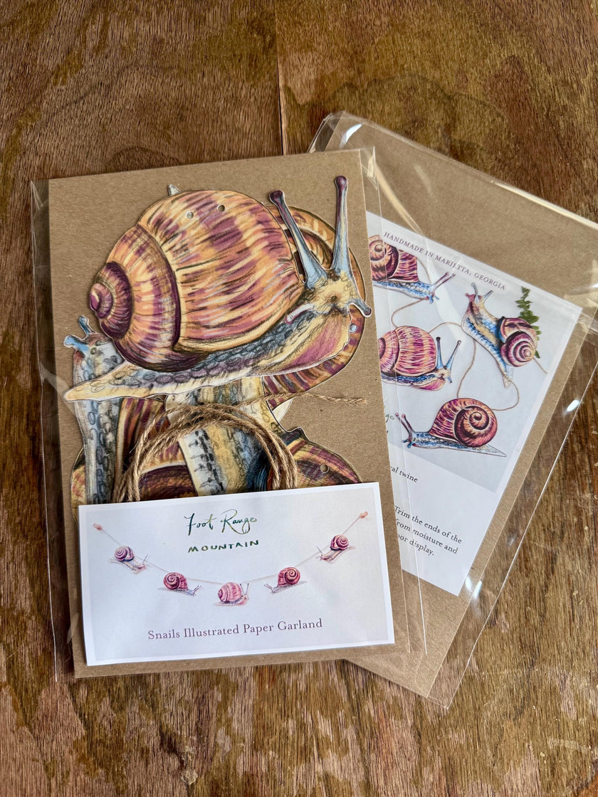 Illustrated Snail Garland, Paper Garden Snail Bunting, Cottagecore Wall Decor, Nature Lover Gift, forest floor bunting