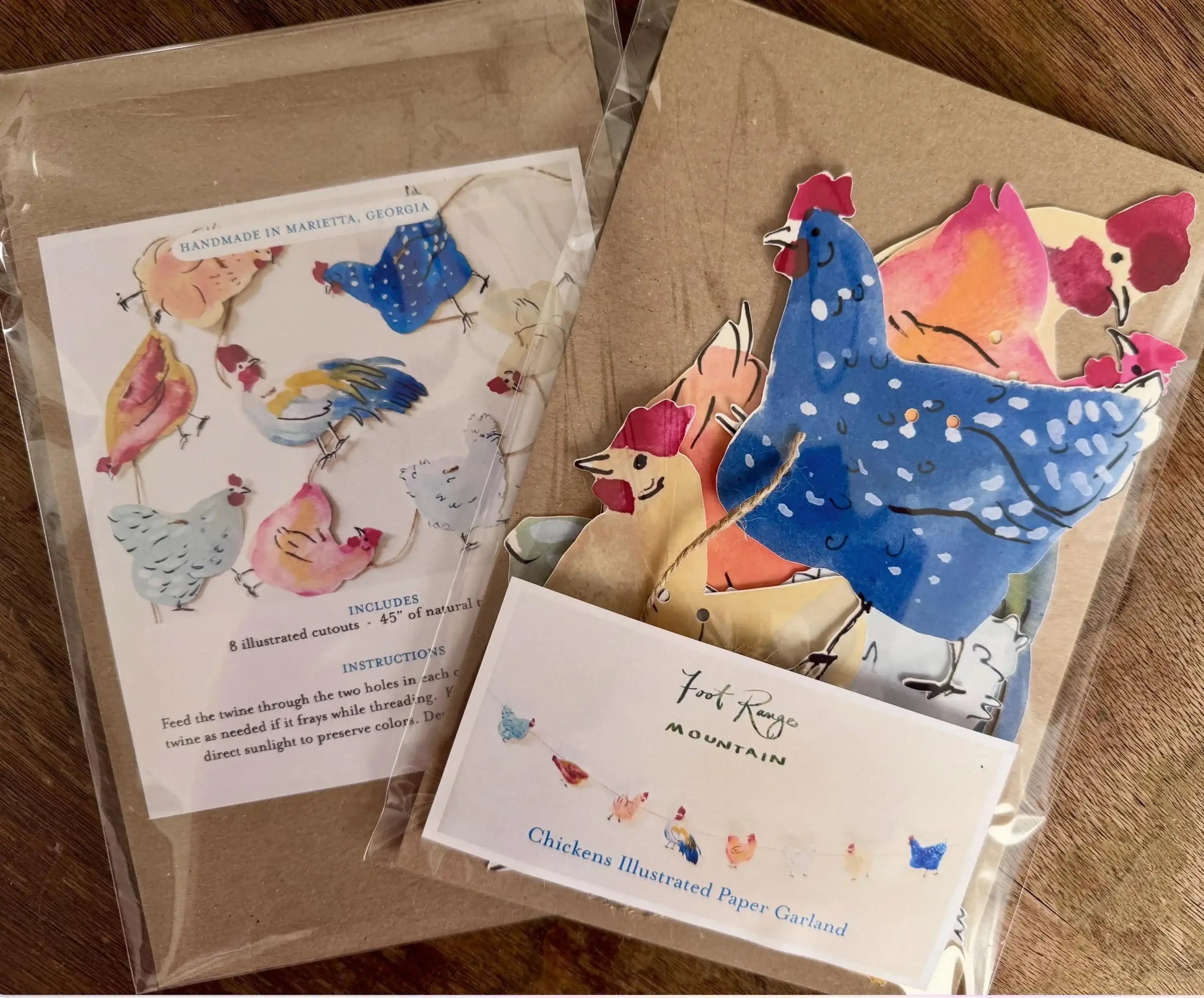 Chicken garland - illustrated paper garland - pet hens and a rooster art banner - chicken gifts - chicken party decor