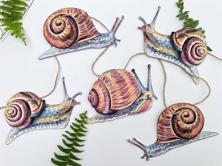 Illustrated Snail Garland, Paper Garden Snail Bunting, Cottagecore Wall Decor, Nature Lover Gift, forest floor bunting