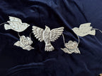 Embossed Tin Bird Garland - hand embossed metal flying bird and flower bunting - folk art tin birds wall banner