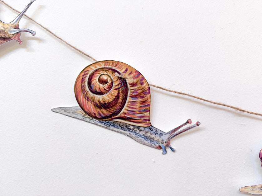 Illustrated Snail Garland, Paper Garden Snail Bunting, Cottagecore Wall Decor, Nature Lover Gift, forest floor bunting