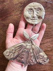 Embossed Tin Wall Hanging | Handmade Moon and Moth Ornament, Handmade Folk Art Wall, Mirror Finish Celestial Decor, Small Tin Wall Charm