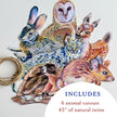 Woodland animals illustrated paper garland - owl, rabbit, bobcat, deer, mouse, and squirrel forest creatures banner -
