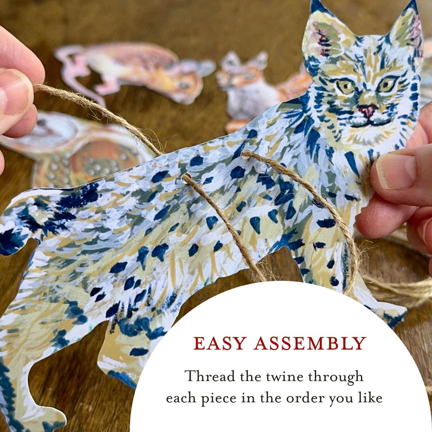 Woodland animals illustrated paper garland - owl, rabbit, bobcat, deer, mouse, and squirrel forest creatures banner -