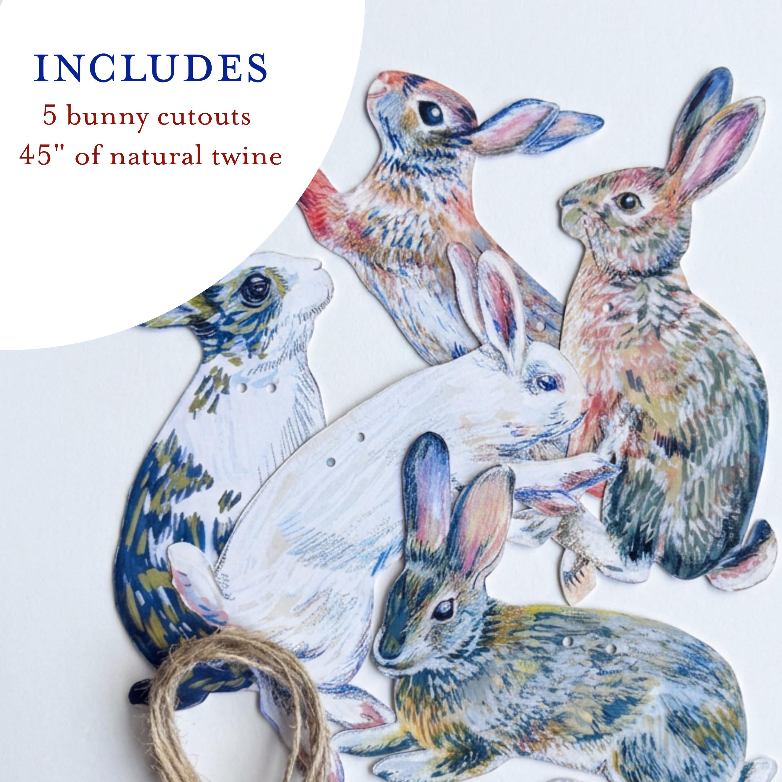 Rabbits Garland - illustrated hares paper banner - Easter bunny bunting