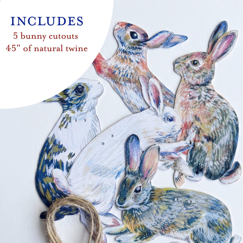 Rabbits Garland - illustrated hares paper banner - Easter bunny bunting