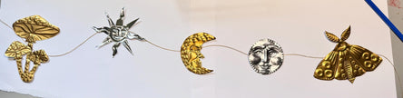 RESERVED custom embossed garland - all gold - 5 pieces (mushroom- sun - crescent moon - full moon - moth